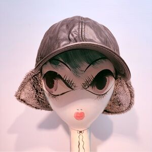 Flight Cap Navigator Cap Trapper Hat Faux Leather Faux Fur - Size XL